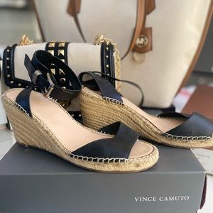 Vince Canute Tagger Espadrille Wedge Sandal. Size 6. Leather. 3.5 “ heel.